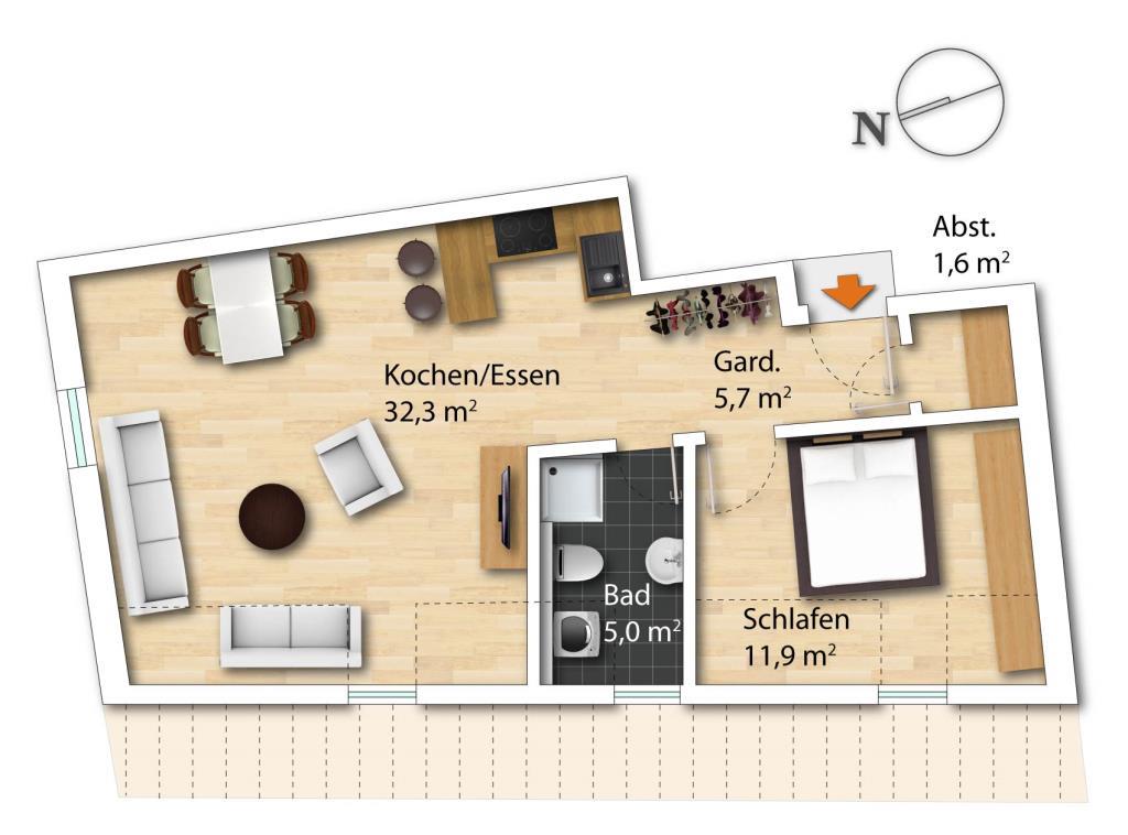 Wohnung zum Kauf 349.900 € 2 Zimmer 56,5 m²<br/>Wohnfläche 4.<br/>Geschoss Zentrum Regensburg 93047