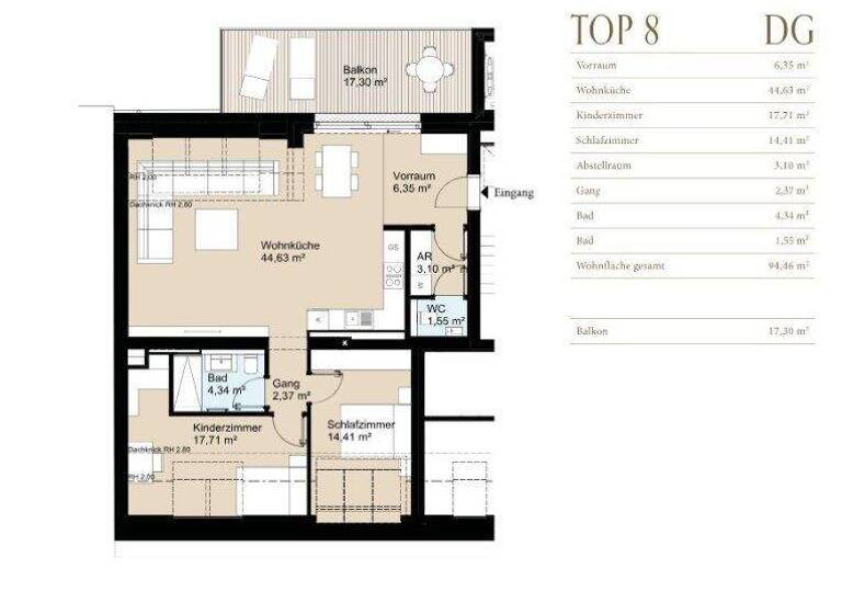 Terrassenwohnung zum Kauf - Erstbezug 1.035.000 € 3 Zimmer 94,6 m² 4. Geschoss Wien 1150