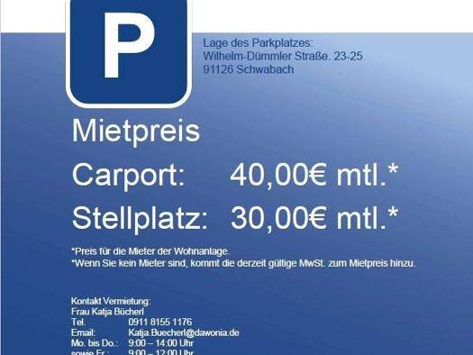 Carport zur Miete 40 € Wilhelm-Dümmler-Str. 23 Eichwasen Schwabach 91126