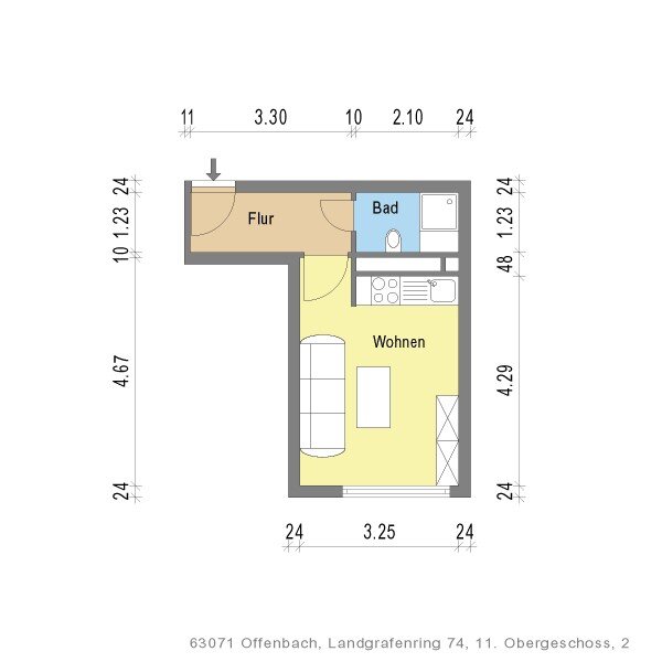 Wohnung zur Miete 270 € 1 Zimmer 22,5 m²<br/>Wohnfläche 11.<br/>Geschoss 19.12.2024<br/>Verfügbarkeit Landgrafenring 74 Lichtenplatte Offenbach am Main 63071