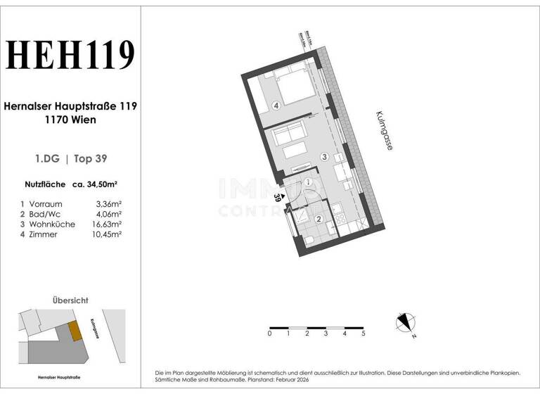 Wohnung zum Kauf 175.000 € 2 Zimmer 34,9 m² 4. Geschoss Wien 1170