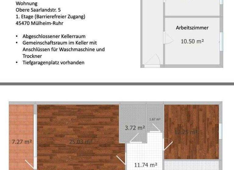 Wohnung zur Miete 1.250 € 4 Zimmer 81 m² 1. Geschoss frei ab 01.05.2026 Obere Saarlandstrasse 5 Holthausen Mülheim an der Ruhr 45472