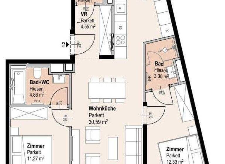 Wohnung zum Kauf 487.200 € 3 Zimmer 70,7 m² 1. Geschoss Siebenbrunnengasse 44 Wien 1050