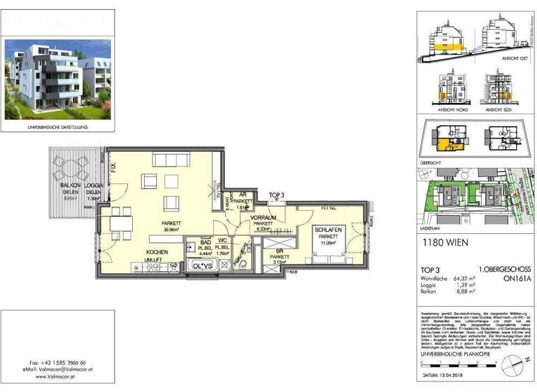 Wohnung zur Miete - Erstbezug 1.188 € 2 Zimmer 64,3 m² 1. Geschoss frei ab 01.06.2026 Wien 1180