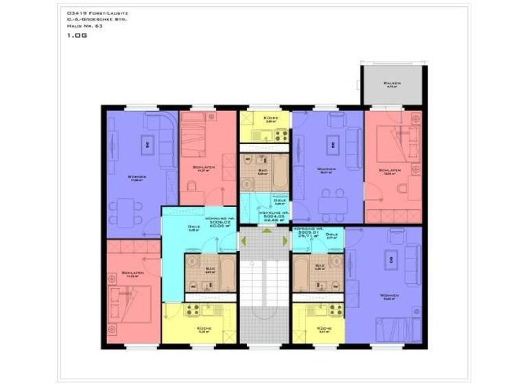 Wohnung zur Miete 3 Zimmer 62,3 m²<br/>Wohnfläche 4.<br/>Geschoss ab sofort<br/>Verfügbarkeit C.-A.-Groescke-Str. 63b Forst-Stadt Forst (Lausitz) 03149
