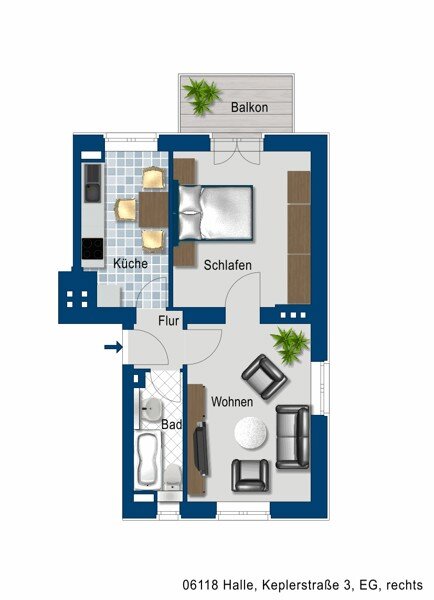 Wohnung zur Miete 365 € 2 Zimmer 45,5 m²<br/>Wohnfläche 08.01.2025<br/>Verfügbarkeit Keplerstr. 3 Ortslage Trotha Halle (Saale) 06118