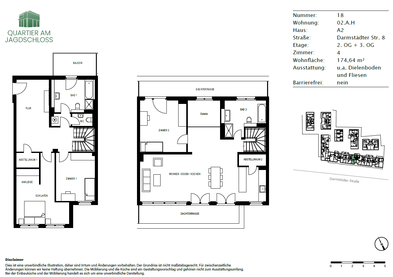 Maisonette zur Miete 2.695 € 4 Zimmer 174,6 m²<br/>Wohnfläche 2.<br/>Geschoss Darmstädter Straße 8 Bickenbach 64404