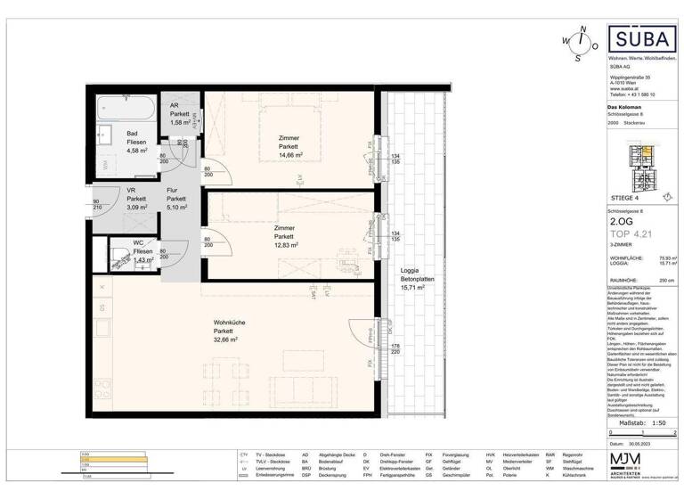 Wohnung zur Miete 1.008 € 3 Zimmer 75,9 m² 2. Geschoss frei ab sofort Bahnhofstraße 6-8 Stockerau 2000