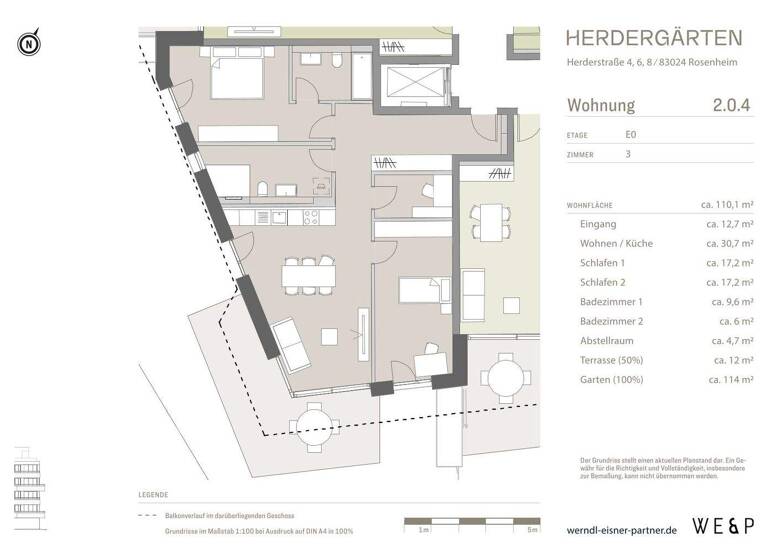Wohnung zum Kauf - Erstbezug provisionsfrei 820.000 € 3 Zimmer 110 m² EG Herderstraße 4, 6, 8 West Rosenheim 83024
