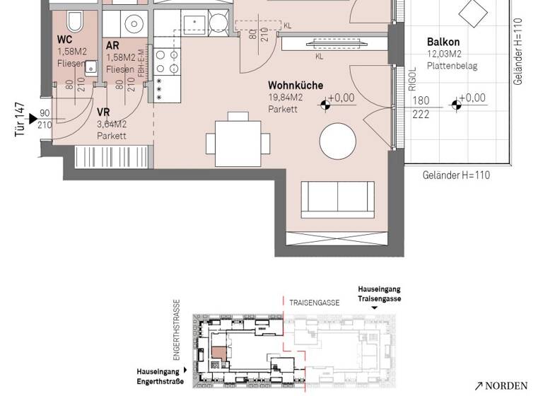 Wohnung zum Kauf - Erstbezug 402.400 € 2 Zimmer 43,3 m² 8. Geschoss frei ab 30.06.2028 Engerthstraße 111 Wien 1200