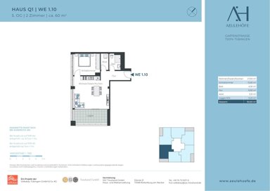 Wohnung zur Miete 1.103 € 2 Zimmer 60 m² frei ab sofort Gartenstr. 235 Innenstadt Tübingen 72074