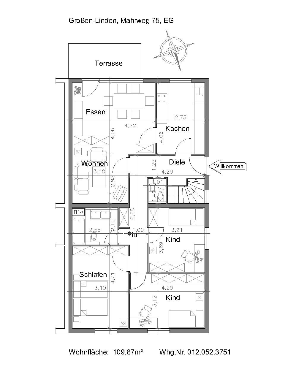 Wohnung zur Miete 1.350 € 4 Zimmer 109,9 m²<br/>Wohnfläche EG<br/>Geschoss 01.02.2025<br/>Verfügbarkeit Mahrweg 75 Großen-Linden Linden 35440