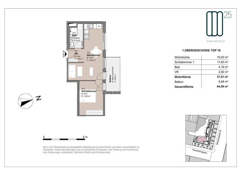 Wohnung zur Miete - Erstbezug 784 € 2 Zimmer 37,9 m² 1. Geschoss frei ab 01.07.2026 Odoakergasse 25 Wien 1160