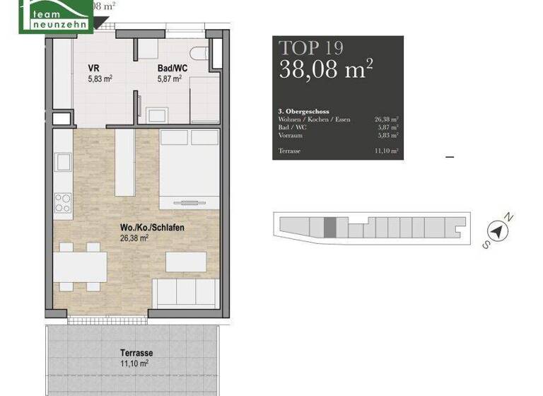 Studio zum Kauf - Erstbezug provisionsfrei 207.001 € 1 Zimmer 38,2 m² 3. Geschoss Sankt Leonhard Graz 8010