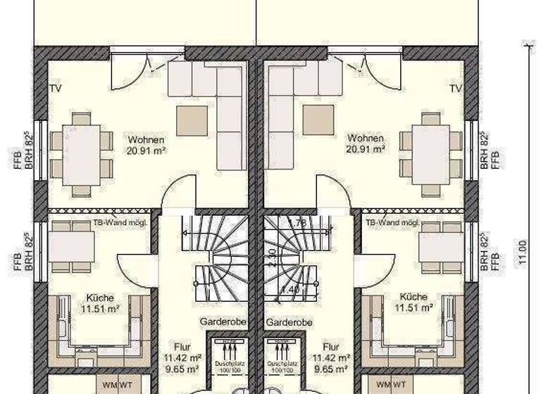 Doppelhaushälfte zum Kauf provisionsfrei 297.110 € 4 Zimmer 105 m² 186 m² Grundstück Grünthal-Viermorgen Stralsund 18437