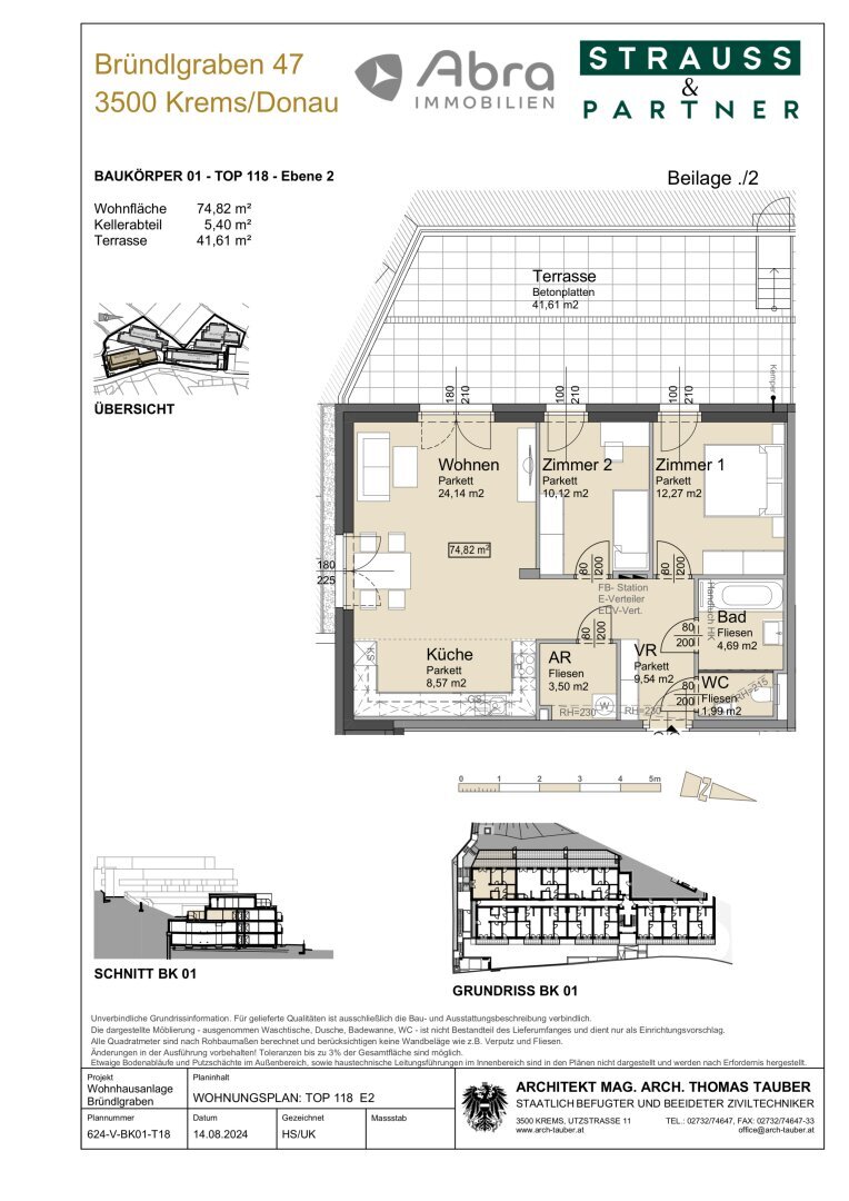 Terrassenwohnung zur Miete 1.482 € 3 Zimmer 74,8 m²<br/>Wohnfläche 2.<br/>Geschoss 01.02.2025<br/>Verfügbarkeit Bründlgraben 45 Krems an der Donau Krems an der Donau 3500