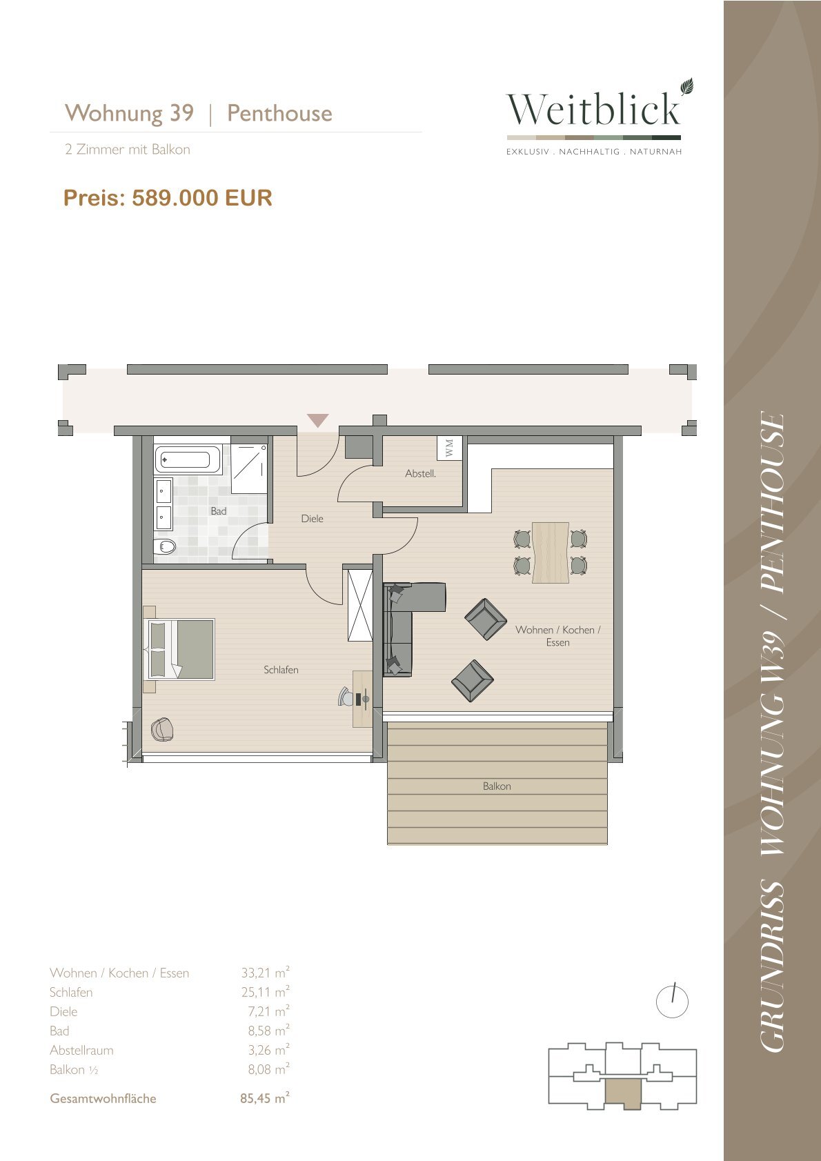 Penthouse zum Kauf 417.000 € 2 Zimmer 61 m²<br/>Wohnfläche 01.11.2025<br/>Verfügbarkeit Planungsbezirk 114 Straubing 94315