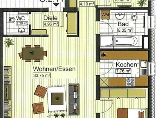 Wohnung zur Miete 1.200 € 3 Zimmer 91,3 m² 2. Geschoss Stadtmitte Neu-Ulm 89231