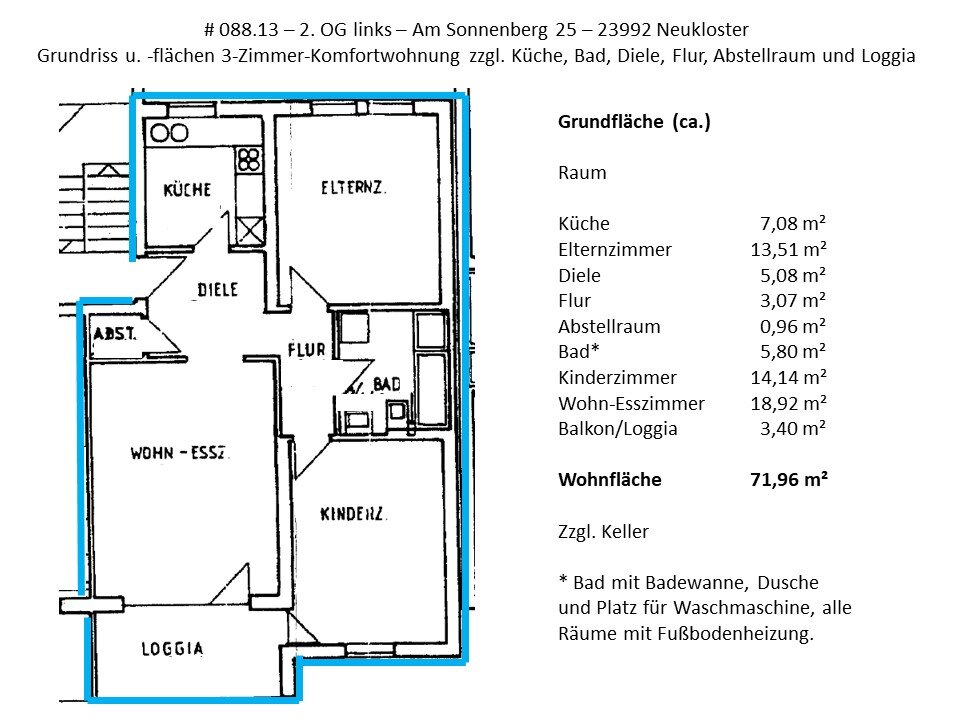 Wohnung zur Miete 690 € 3 Zimmer 73 m²<br/>Wohnfläche 2.<br/>Geschoss 01.04.2025<br/>Verfügbarkeit Am Sonnenberg 25 Neukloster Neukloster 23992