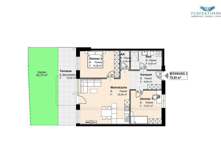 Wohnung zum Kauf 435.000 € 3 Zimmer 79,9 m² EG Haiming 6425