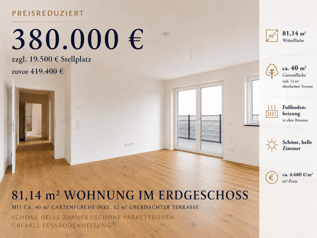 Terrassenwohnung zum Kauf - Erstbezug provisionsfrei 380.000 € 3 Zimmer 81,1 m² frei ab sofort Nordstadt Fürth 90765