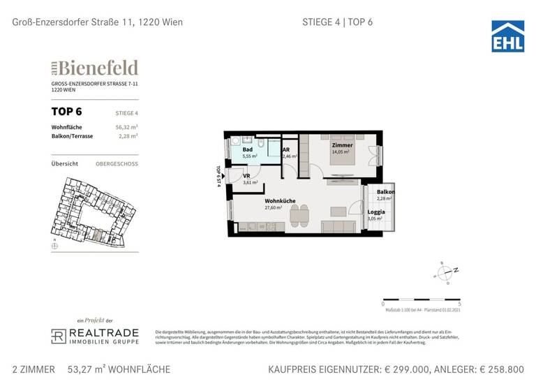 Wohnung zum Kauf 399.000 € 2 Zimmer 53,3 m² 1. Geschoss Groß-Enzersdorfer Straße Wien 1220