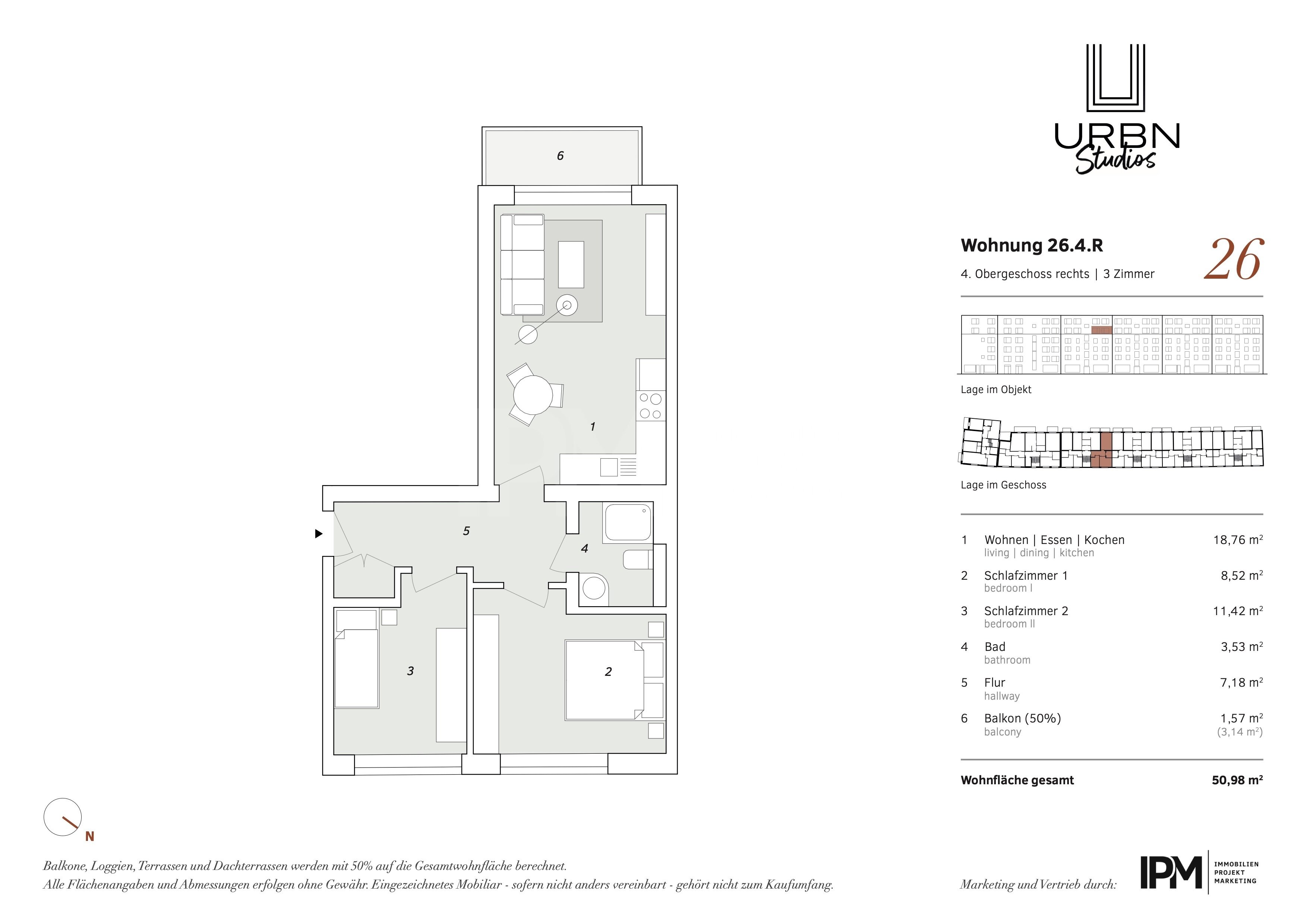 Wohnung zum Kauf 321.174 € 3 Zimmer 51 m²<br/>Wohnfläche 4.<br/>Geschoss Washingtonallee 26 Horn Hamburg 22111