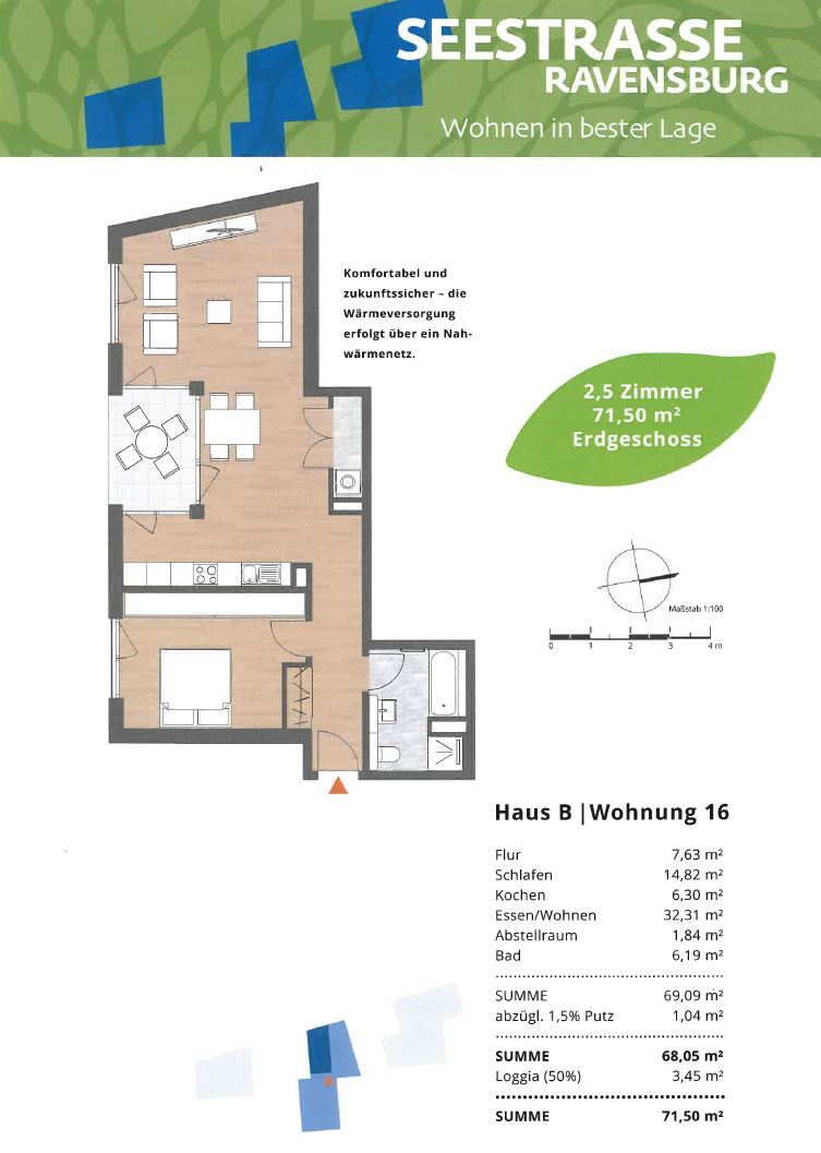 Wohnung zum Kauf provisionsfrei 484.000 € 2,5 Zimmer 71,5 m²<br/>Wohnfläche EG<br/>Geschoss Seestraße Südstadt Ravensburg 88214