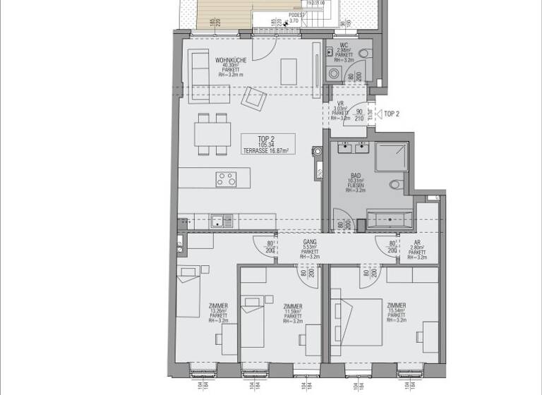 Terrassenwohnung zum Kauf - Erstbezug 939.000 € 4 Zimmer 1. Geschoss Kutschkergasse Wien 1180