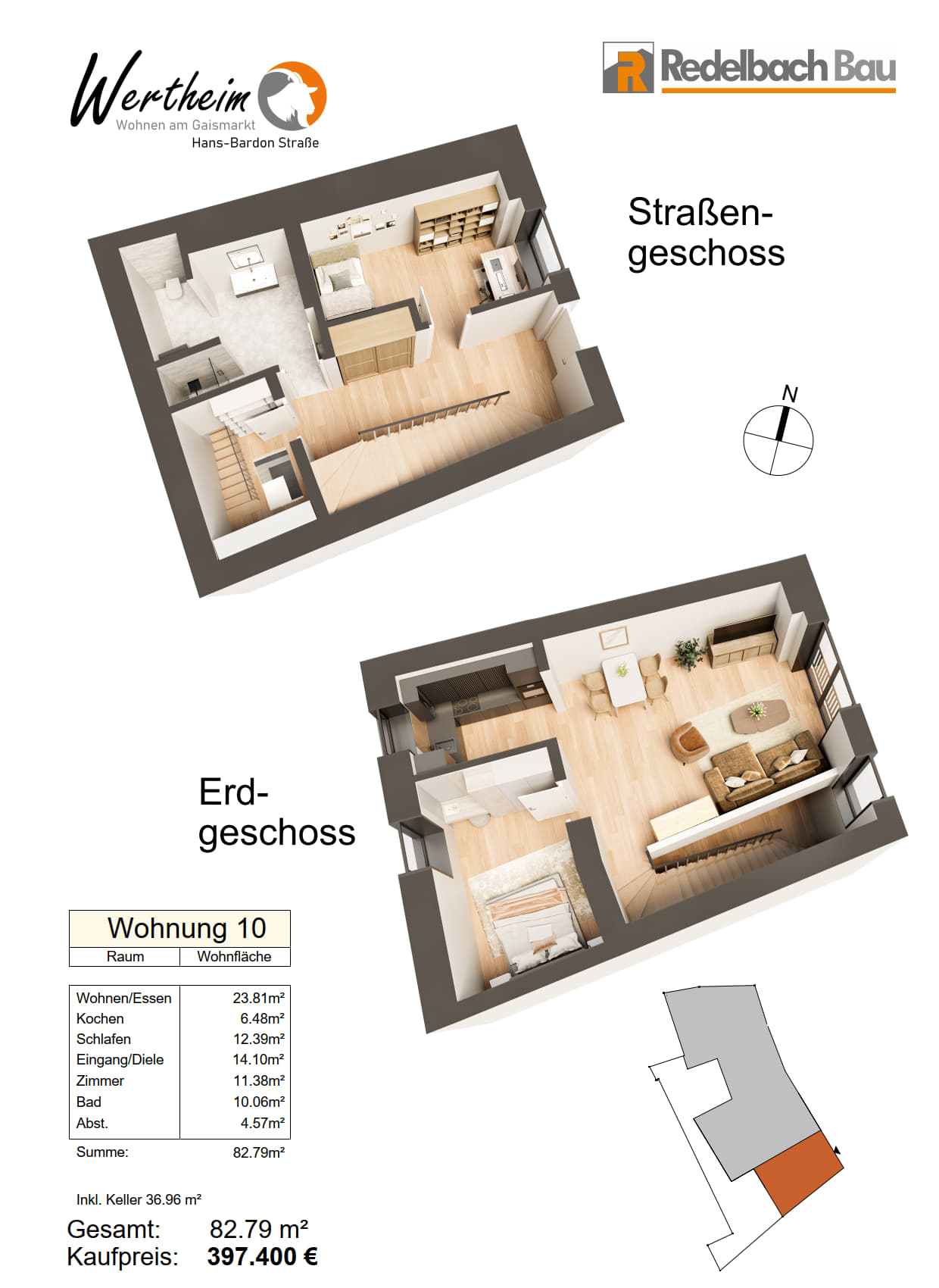 Wohnung zum Kauf provisionsfrei 397.400 € 3 Zimmer 82,8 m²<br/>Wohnfläche EG<br/>Geschoss Hans-Bardon-Strasse 4-6 Wertheim Wertheim 97877