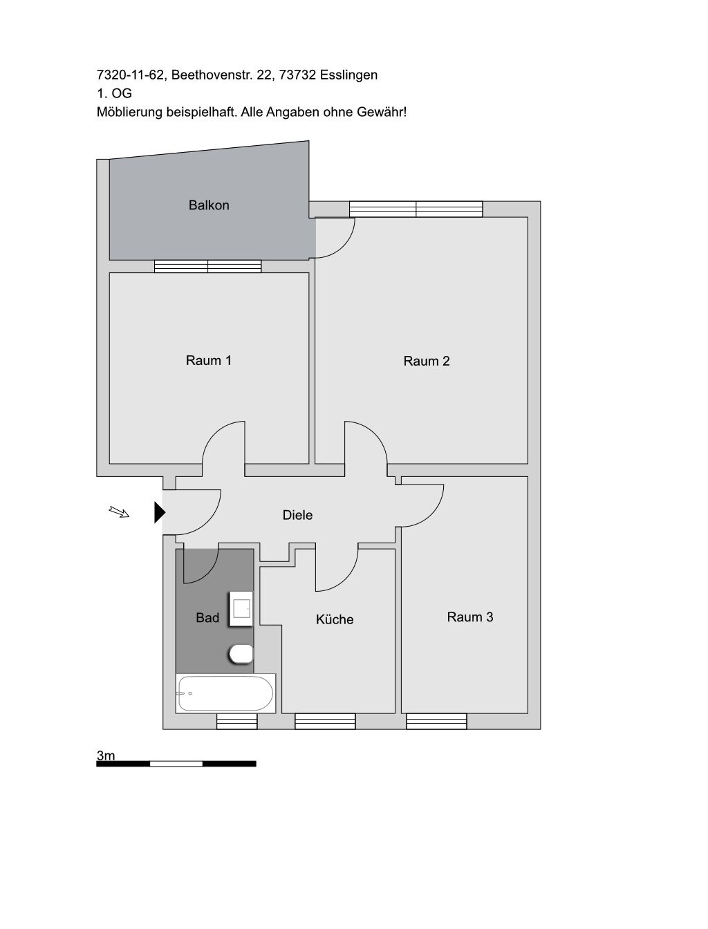 Wohnung zur Miete 677 € 3 Zimmer 61 m² 1. Geschoss frei ab 16.12.2024 Beethovenstr. 22 St. Bernhardt Esslingen am Neckar 73732