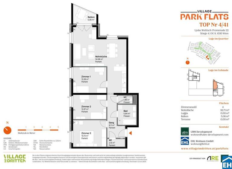 Wohnung zum Kauf - Erstbezug 828.000 € 4 Zimmer 92,7 m² 9. Geschoss Ljuba-Welitsch-Promenade 22 Wien 1030