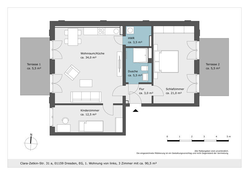 Wohnung zur Miete 1.264 € 3 Zimmer 90,7 m²<br/>Wohnfläche Clara-Zetkin-Str. 31a Löbtau-Süd (Zauckeroder Str.) Dresden 01159