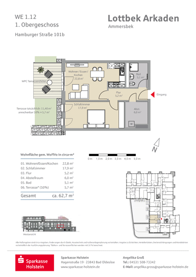 Wohnung zur Miete 972 € 2 Zimmer 62,7 m² Hamburger Straße 101 Lottbek Ammersbek 22949