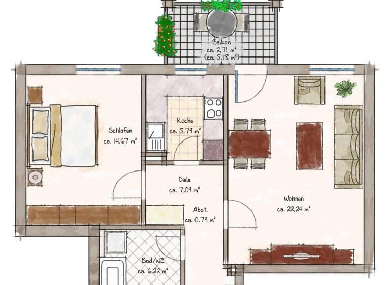 Wohnung zum Kauf 287.000 € 2 Zimmer 59,5 m²<br/>Wohnfläche 1.<br/>Geschoss Haunstetten - Süd Augsburg 86179