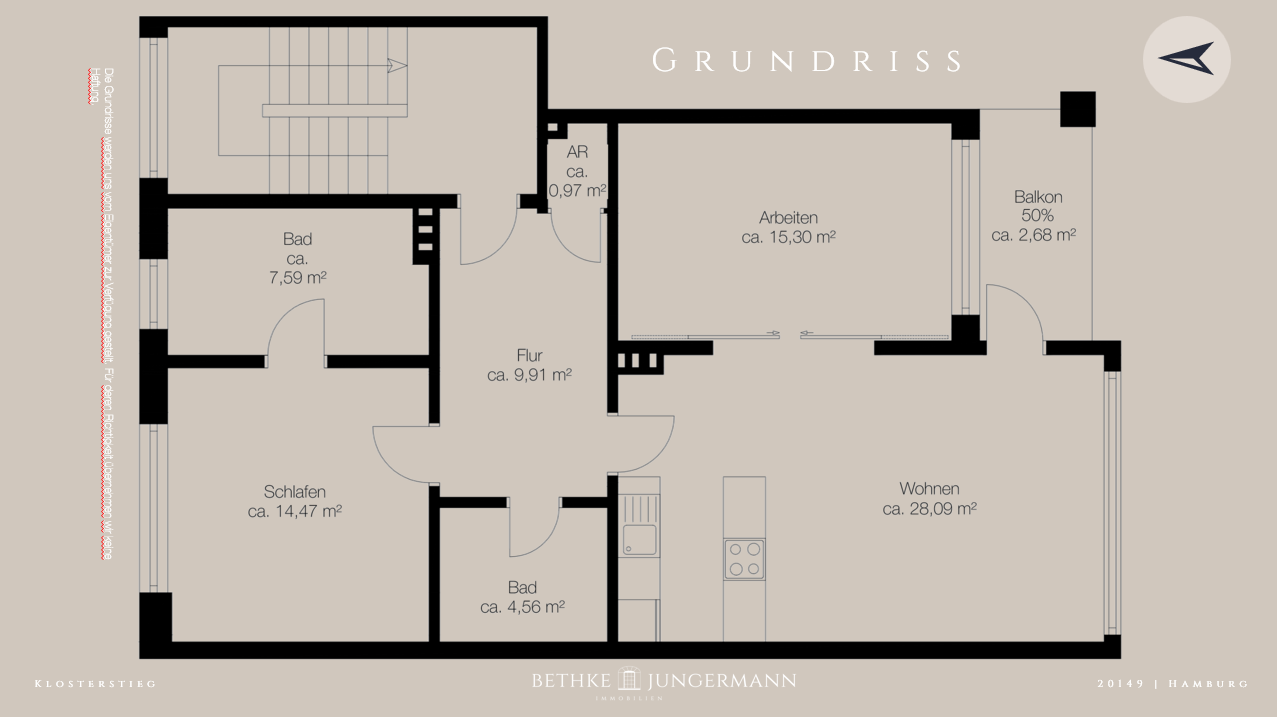 Wohnung zum Kauf 1.195.000 € 3 Zimmer 84 m²<br/>Wohnfläche 1.<br/>Geschoss Harvestehude Hamburg 20149