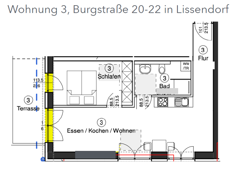 Terrassenwohnung zur Miete - Erstbezug 690 € 2 Zimmer 2. Geschoss Burgstr. Lissendorf 54587
