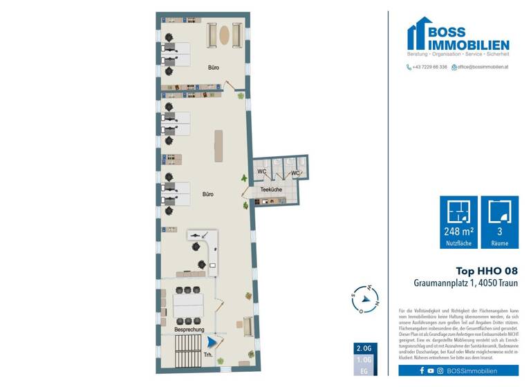 Büro zur Miete 1.465 € 3 Zimmer Graumannplatz 1 Traun 4050