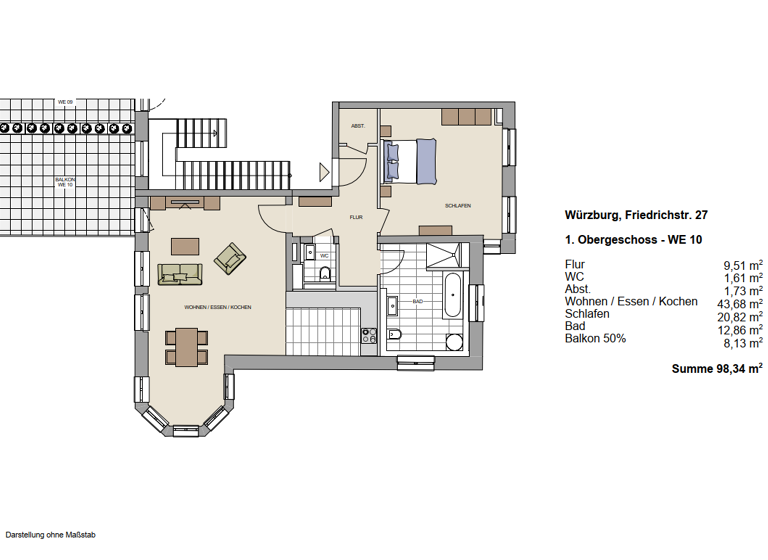Wohnung zur Miete 1.400 € 2 Zimmer 98,3 m² Geschoss 1/2 frei ab 01.05.2026 Friedrichstraße 27 Zellerau Würzburg 97082