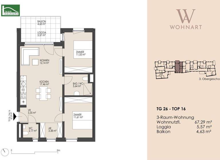 Wohnung zum Kauf 516.036 € 3 Zimmer 67,3 m² 3. Geschoss frei ab 14.09.2029 Taubergasse 22-28 Wien 1170