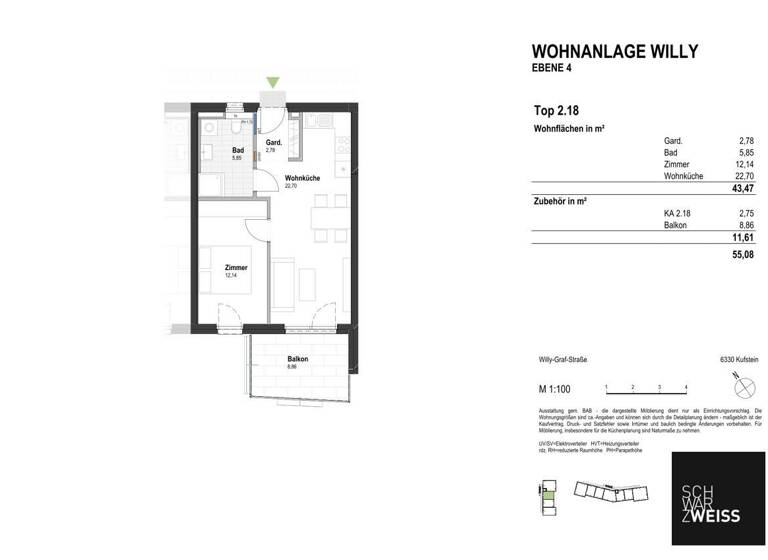 Wohnung zum Kauf - Erstbezug 329.000 € 2 Zimmer 43,5 m² 4. Geschoss Kufstein 6330