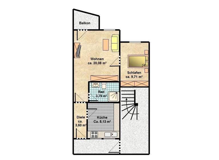 Wohnung zur Miete 600 € 2 Zimmer 49,9 m² 1. Geschoss frei ab 01.06.2026 Burgberg Erlangen 91054