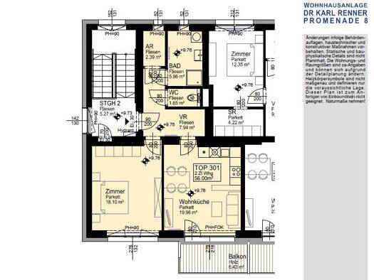 Wohnung zur Miete 789 € 2 Zimmer 56,8 m² 3. Geschoss frei ab 01.11.2026 Doktor-Karl-Renner-Promenade St. Pölten St. Pölten 3100
