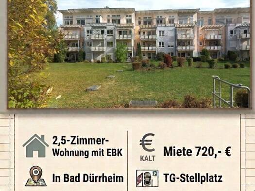 Wohnung zur Miete 720 € 2,5 Zimmer 65 m² Geschoss EG/1 frei ab 01.01.2027 Bad Dürrheim Bad Dürrheim 78073