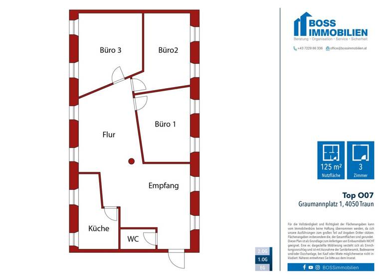Büro zur Miete 863 € 3 Zimmer Graumannplatz 1 Traun 4050