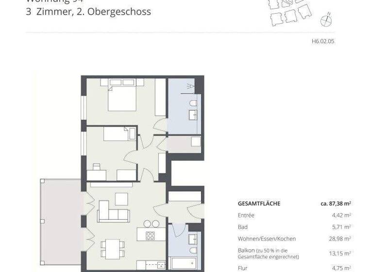 Wohnung zur Miete - Erstbezug 1.227 € 3 Zimmer 87 m² 2. Geschoss Wiedenkamper Straße 28 Wald Solingen 42719