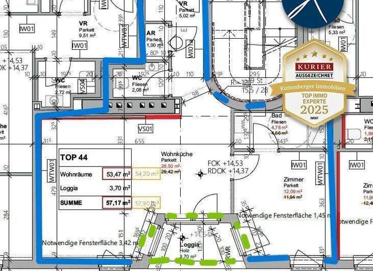 Terrassenwohnung zur Miete - Erstbezug 910 € 2 Zimmer 53,5 m² 4. Geschoss Wien 1100
