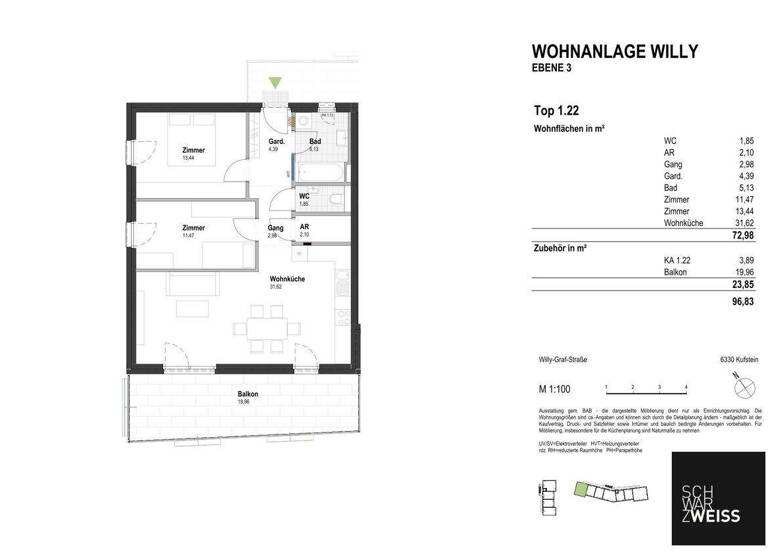 Wohnung zum Kauf - Erstbezug 549.000 € 3 Zimmer 73 m² 3. Geschoss Kufstein 6330