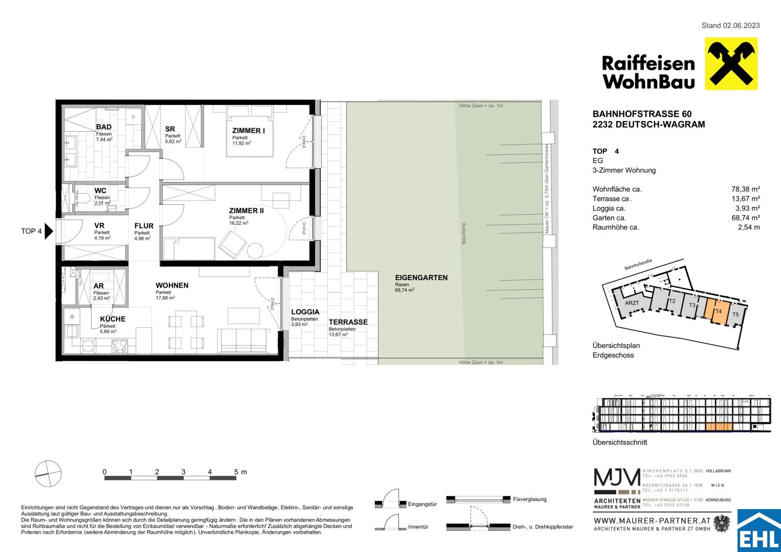 Wohnung zum Kauf 448.400 € 3 Zimmer 78,4 m²<br/>Wohnfläche EG<br/>Geschoss Bahnhofstraße Deutsch-Wagram 2232