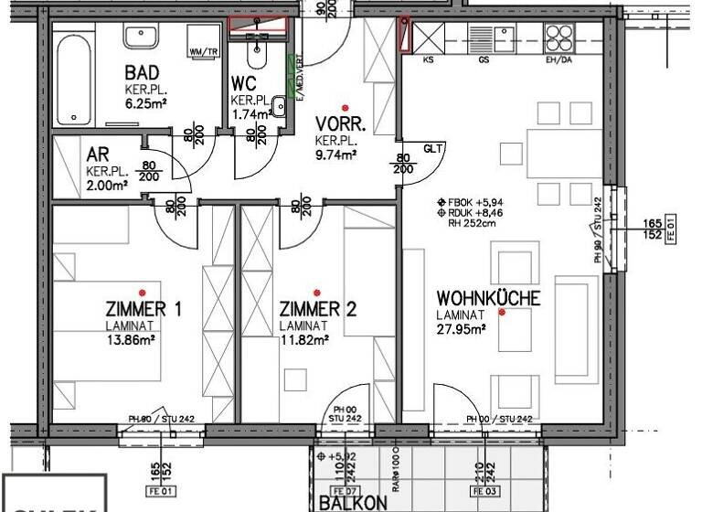 Wohnung zur Miete - Erstbezug 843 € 3 Zimmer 73,4 m² 2. Geschoss frei ab sofort Am Bahndamm Eisenstadt 7000